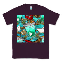 Plum fish coffee cups and reeds with paper boat and leopard lake seamless p Classic Tee - BundleAndBundleShop