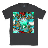 Smoke fish coffee cups and reeds with paper boat and leopard lake seamless p Classic Tee - BundleAndBundleShop