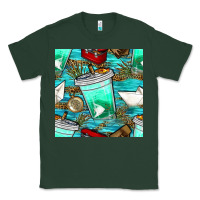 Sports Green fish coffee cups and reeds with paper boat and leopard lake seamless p Classic Tee - BundleAndBundleShop