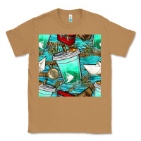 Toasted Coconut fish coffee cups and reeds with paper boat and leopard lake seamless p Classic Tee - BundleAndBundleShop