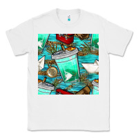Fish Coffee Cups And Reeds With Paper Boat And Leopard Lake Seamless P Classic Tee | Teevron