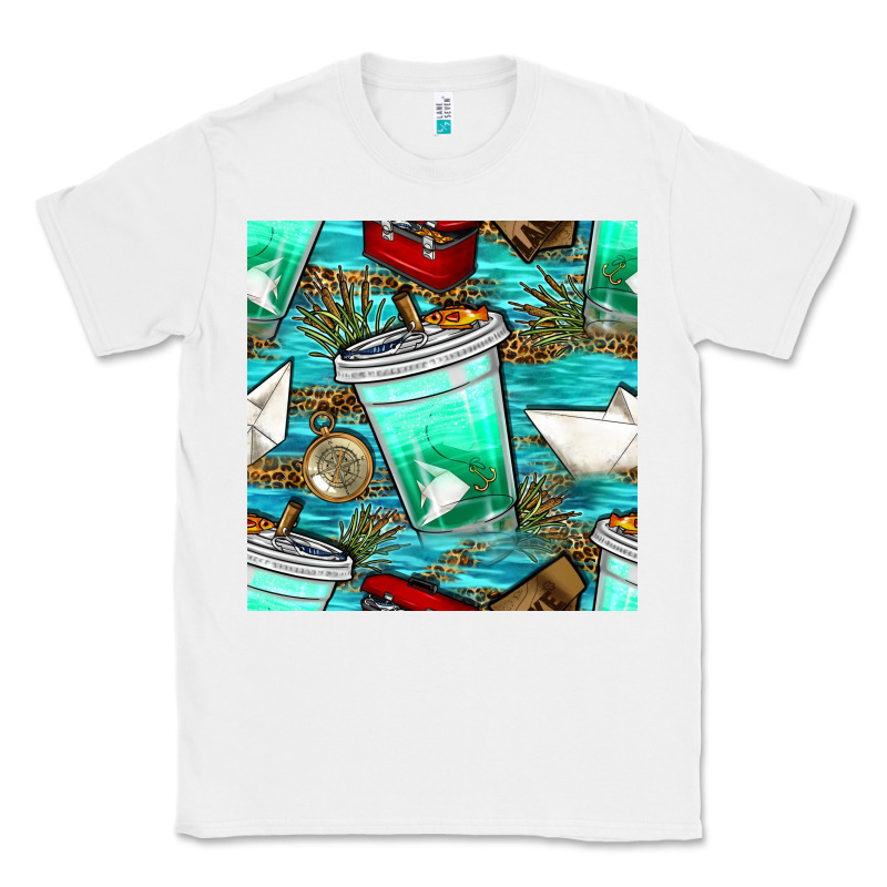Fish Coffee Cups And Reeds With Paper Boat And Leopard Lake Seamless P Classic Tee by BundleAndBundleShop | Teevron