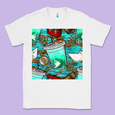 Fish Coffee Cups And Reeds With Paper Boat And Leopard Lake Seamless P Classic Tee Designed By Bundleandbundleshop