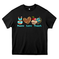 Black peace love teach Heavy Core Tee - BundleAndBundleShop