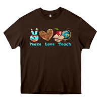 Chocolate Brown peace love teach Heavy Core Tee - BundleAndBundleShop