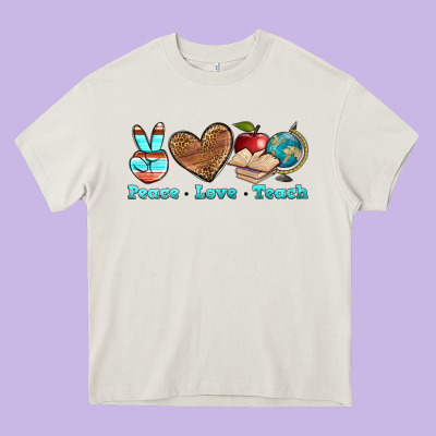 Peace Love Teach Heavy Core Tee Designed By Bundleandbundleshop