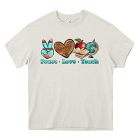 Cream peace love teach Heavy Core Tee - BundleAndBundleShop