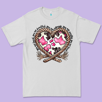 Western Cowhide Heart Premium Tee Designed By Cowhidedigitalart