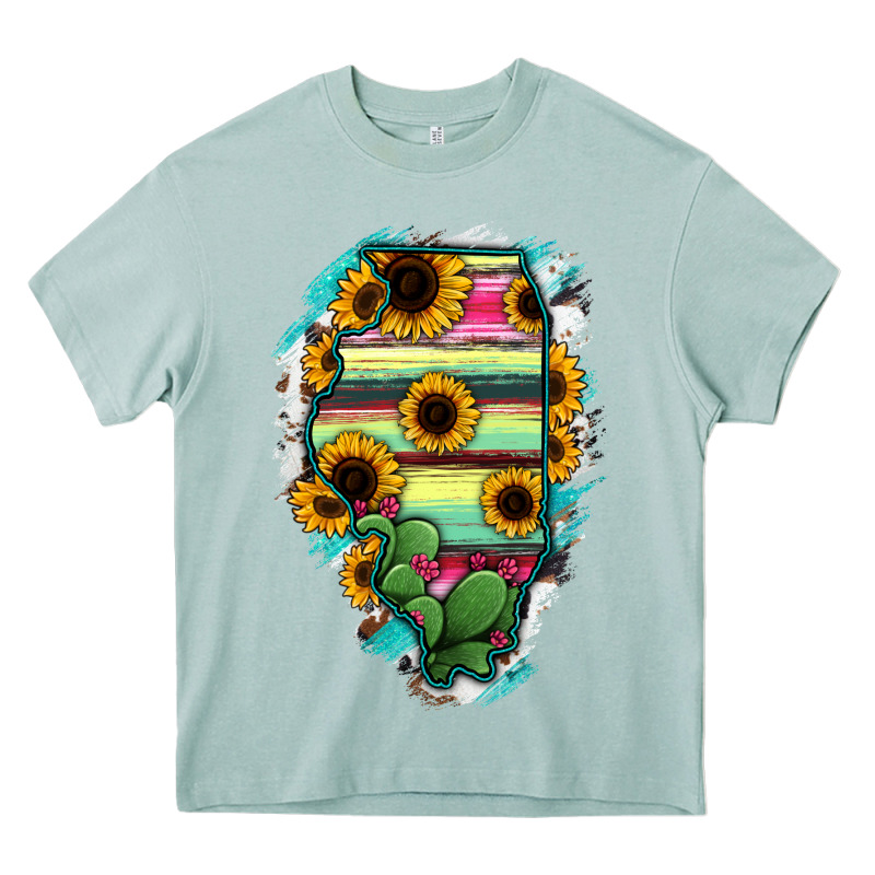 Illinois Map Sunflower Cactus Serape Heavy Core Tee by RanaPortraitStore | Teevron