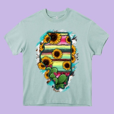 Illinois Map Sunflower Cactus Serape Heavy Core Tee Designed By Ranaportraitstore