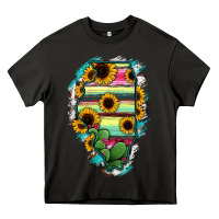 Asphalt Illinois Map Sunflower Cactus Serape Heavy Core Tee - RanaPortraitStore