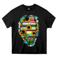 Black Illinois Map Sunflower Cactus Serape Heavy Core Tee - RanaPortraitStore