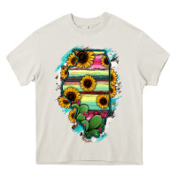 Cream Illinois Map Sunflower Cactus Serape Heavy Core Tee - RanaPortraitStore