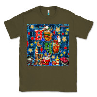 Army Green christmas ho ho ho with coffee cups and ornaments with plaid seamless  Classic Tee - BundleAndBundleShop