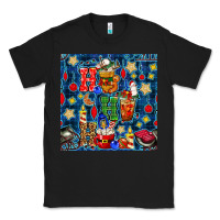 Black christmas ho ho ho with coffee cups and ornaments with plaid seamless  Classic Tee - BundleAndBundleShop