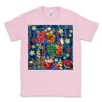 Bubblegum Pink christmas ho ho ho with coffee cups and ornaments with plaid seamless  Classic Tee - BundleAndBundleShop