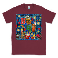 Burgundy christmas ho ho ho with coffee cups and ornaments with plaid seamless  Classic Tee - BundleAndBundleShop