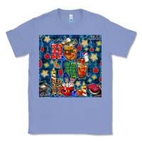 Colony Blue christmas ho ho ho with coffee cups and ornaments with plaid seamless  Classic Tee - BundleAndBundleShop