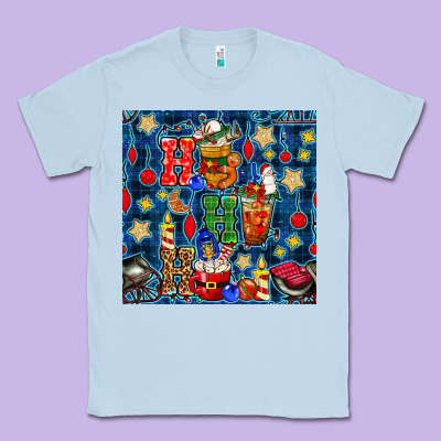 Christmas Ho Ho Ho With Coffee Cups And Ornaments With Plaid Seamless  Classic Tee Designed By Bundleandbundleshop