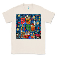 Natural christmas ho ho ho with coffee cups and ornaments with plaid seamless  Classic Tee - BundleAndBundleShop