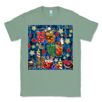 Sage christmas ho ho ho with coffee cups and ornaments with plaid seamless  Classic Tee - BundleAndBundleShop
