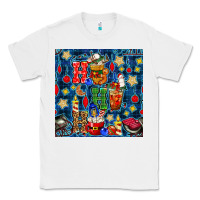 White christmas ho ho ho with coffee cups and ornaments with plaid seamless  Classic Tee - BundleAndBundleShop