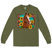 Army Green horse sunflowers turquoise wooden serape leopard Long Sleeve Tee - Artiststas