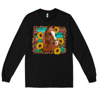 Black horse sunflowers turquoise wooden serape leopard Long Sleeve Tee - Artiststas