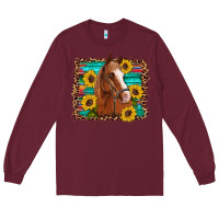 Burgundy horse sunflowers turquoise wooden serape leopard Long Sleeve Tee - Artiststas