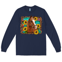 Navy horse sunflowers turquoise wooden serape leopard Long Sleeve Tee - Artiststas