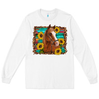 White horse sunflowers turquoise wooden serape leopard Long Sleeve Tee - Artiststas