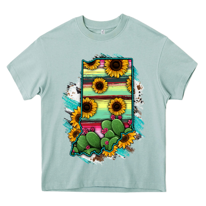 Indiana Map Sunflower Cactus Serape Heavy Core Tee by RanaPortraitStore | Teevron
