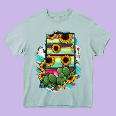 Indiana Map Sunflower Cactus Serape Heavy Core Tee Designed By Ranaportraitstore