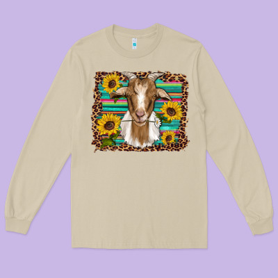 Goat Daisy Sunflowers Leopard Serape Glitter Long Sleeve Tee Designed By Artiststas