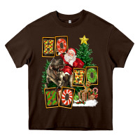 Chocolate Brown Christmas Trex Ho Ho Ho Santa Heavy Core Tee - FaDigitalArtStudio