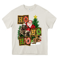 Cream Christmas Trex Ho Ho Ho Santa Heavy Core Tee - FaDigitalArtStudio