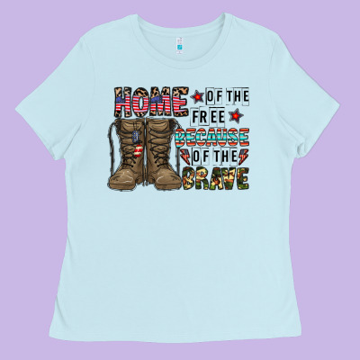 Home Of The Free Beacause Of The Brave Ladies Tee Designed By Cowhidedigitalart