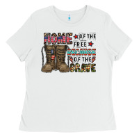 White home of the free beacause of the brave Ladies Tee - CowhideDigitalArt
