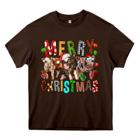 Chocolate Brown Merry christmas pigs Heavy Core Tee - FaDigitalArtStudio