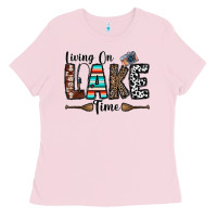 Bubblegum Pink living on lake time Ladies Tee - CowhideDigitalArt