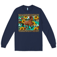 Navy western horse sunflowers Long Sleeve Tee - Artiststas