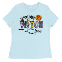 Baby Blue Resting Witch Face Ladies Tee - CowhideDigitalArt