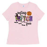 Bubblegum Pink Resting Witch Face Ladies Tee - CowhideDigitalArt