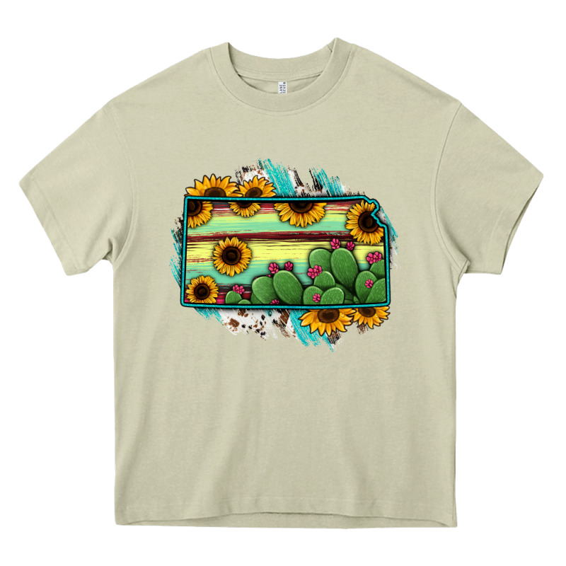 Kansas Map Sunflower Catus Serape Heavy Core Tee by RanaPortraitStore | Teevron