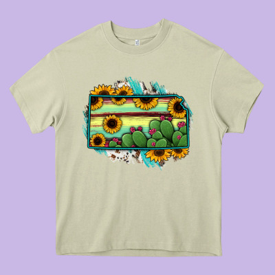Kansas Map Sunflower Catus Serape Heavy Core Tee Designed By Ranaportraitstore
