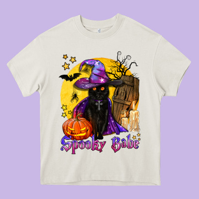 Spooky Babe Black Witch Cat Heavy Core Tee Designed By Bundleandbundleshop