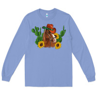 Colony Blue western horse cowboy hat cactus sunflowers Long Sleeve Tee - Artiststas