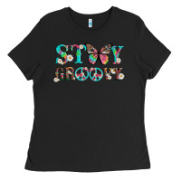 Stay Groovy With Butterfly Peace Sign And Flowers Ladies Tee | Teevron