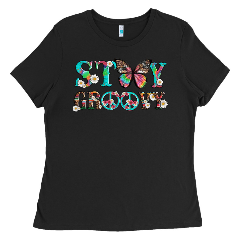 Stay Groovy With Butterfly Peace Sign And Flowers Ladies Tee by Artiststas | Teevron