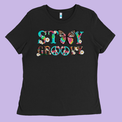 Stay Groovy With Butterfly Peace Sign And Flowers Ladies Tee Designed By Artiststas